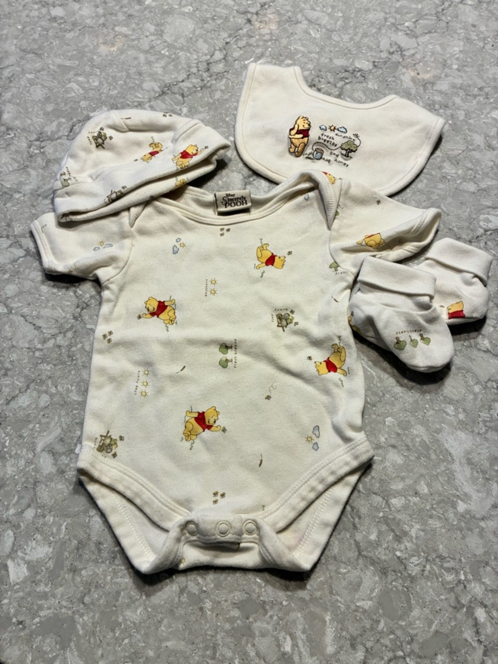 Disney Baby Vintage Winnie the Pooh Cream One-Piece Bodysuit Set